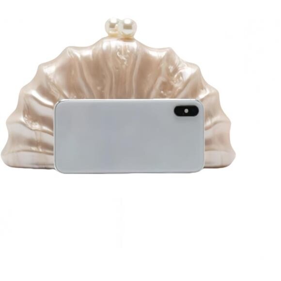 White Acrylic Shell Clutch | Elegant Evening Bag with Detachable Chain - Picture 3 of 5